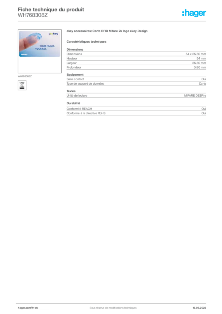 Image Hager Fiche technique du produit WH768308Z | Hager Suisse