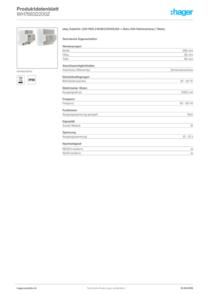 Bild Hager Produktdatenblatt WH76832200Z | Hager Schweiz