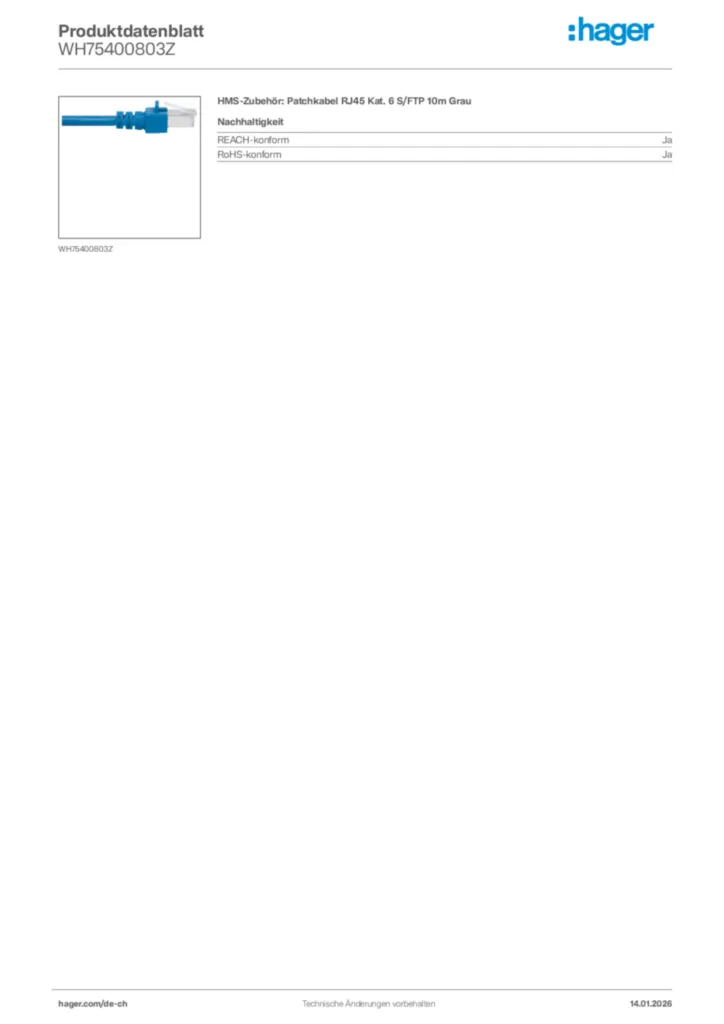 Bild Hager Produktdatenblatt WH75400803Z | Hager Schweiz