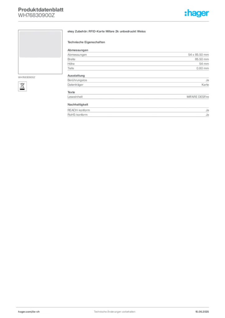 Bild Hager Produktdatenblatt WH76830900Z | Hager Schweiz