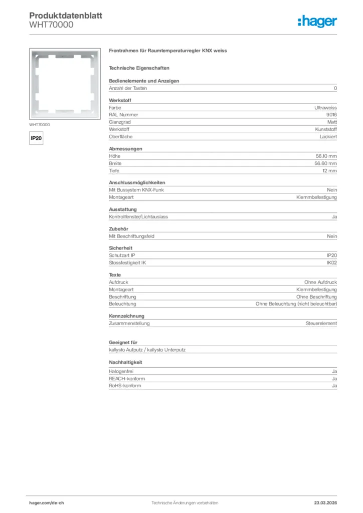Bild Hager Produktdatenblatt WHT70000 | Hager Schweiz