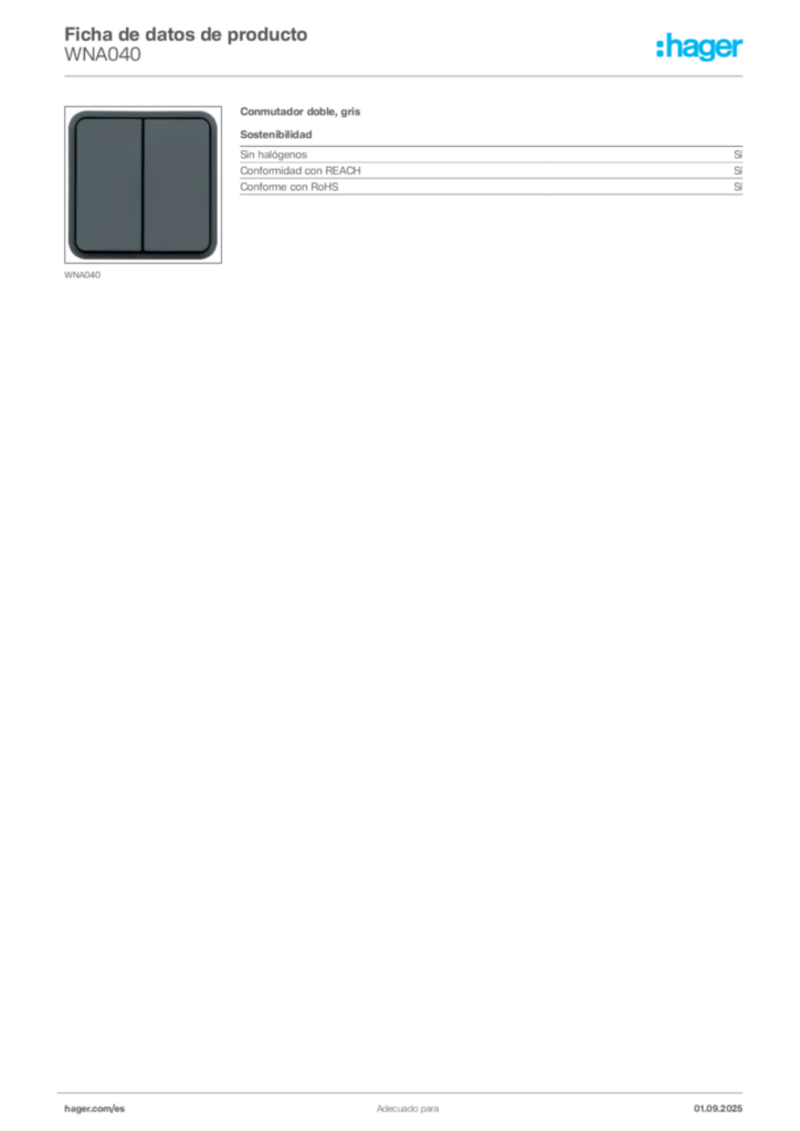 Imagen Hager Ficha de datos de producto WNA040 | Hager España