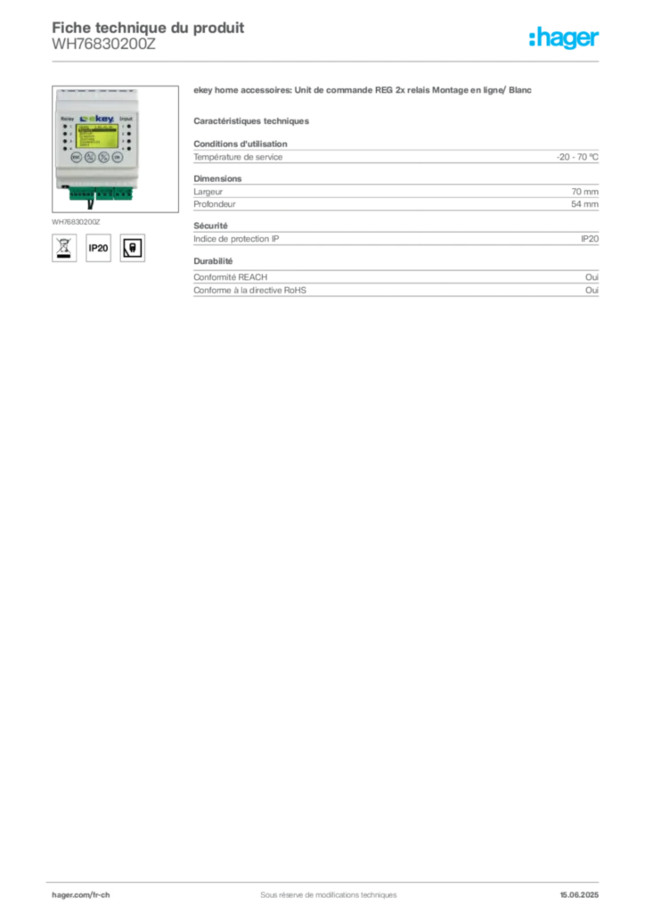 Image Hager Fiche technique du produit WH76830200Z | Hager Suisse