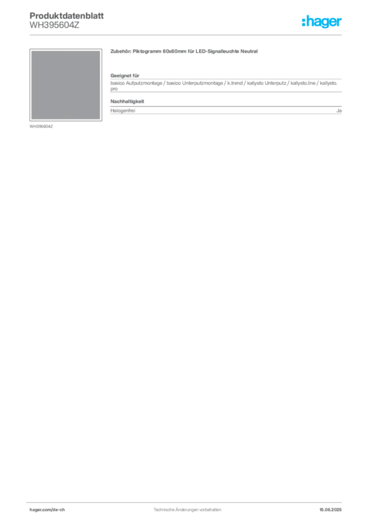 Bild Hager Produktdatenblatt WH395604Z | Hager Schweiz