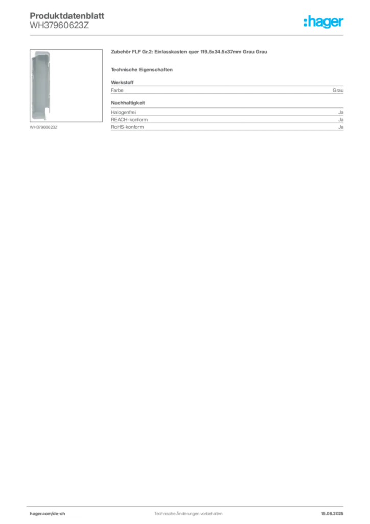 Bild Hager Produktdatenblatt WH37960623Z | Hager Schweiz