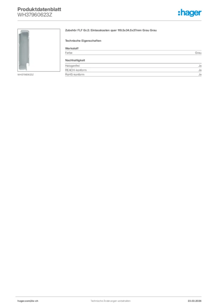 Bild Hager Produktdatenblatt WH37960623Z | Hager Schweiz