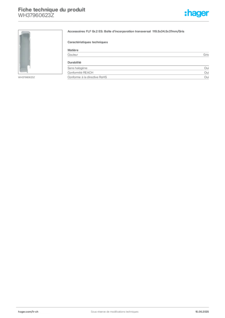 Image Hager Fiche technique du produit WH37960623Z | Hager Suisse