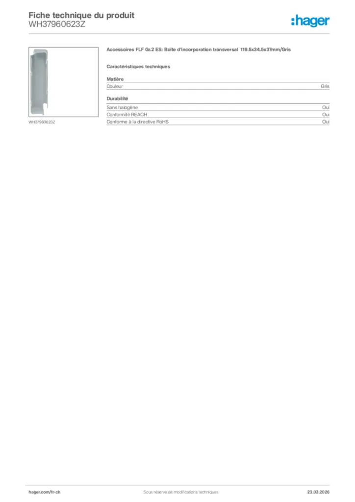 Image Hager Fiche technique du produit WH37960623Z | Hager Suisse