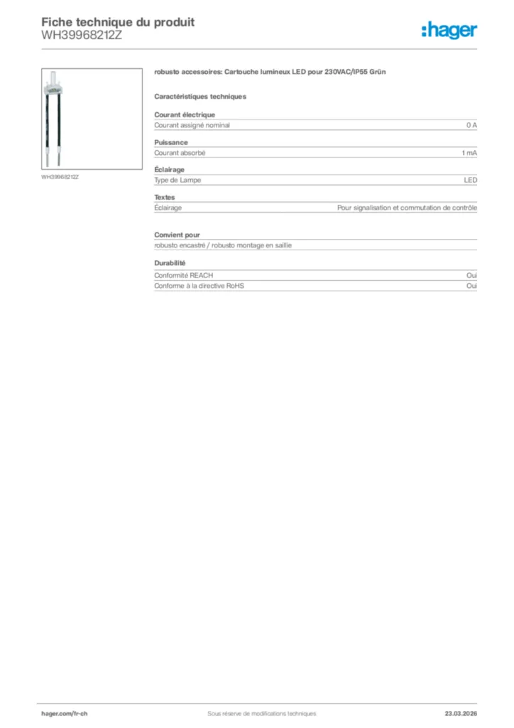 Image Hager Fiche technique du produit WH39968212Z | Hager Suisse