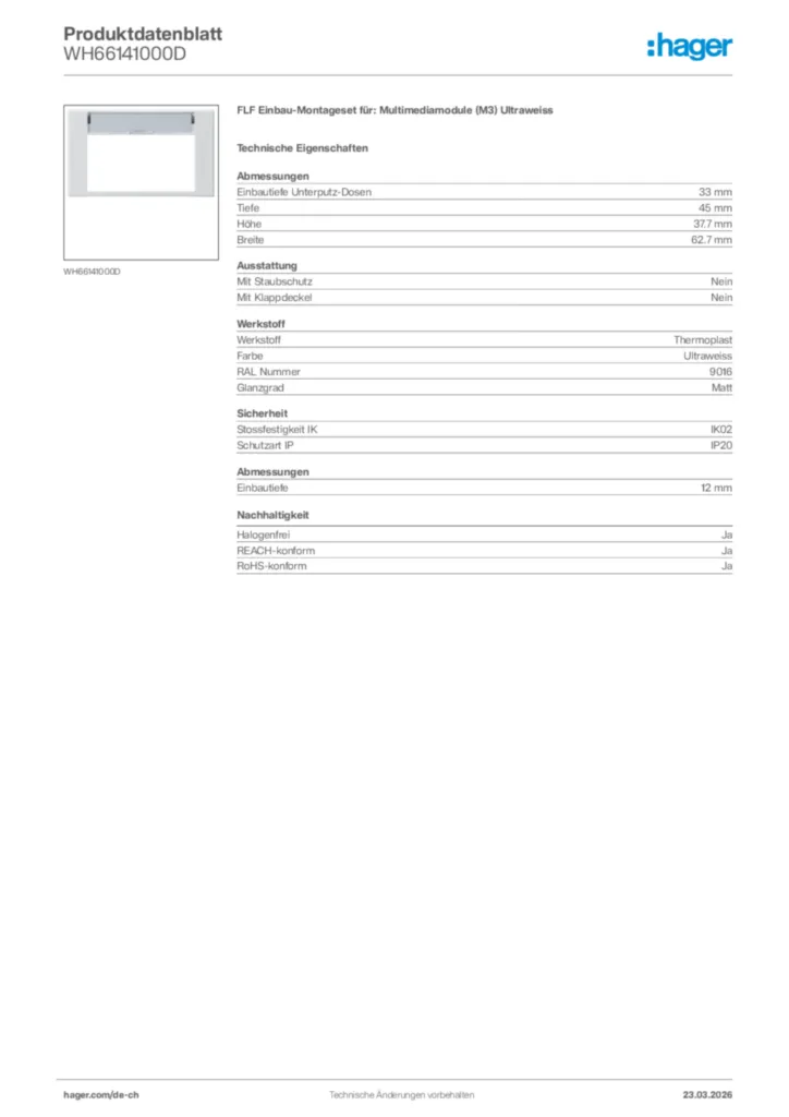 Bild Hager Produktdatenblatt WH66141000D | Hager Schweiz