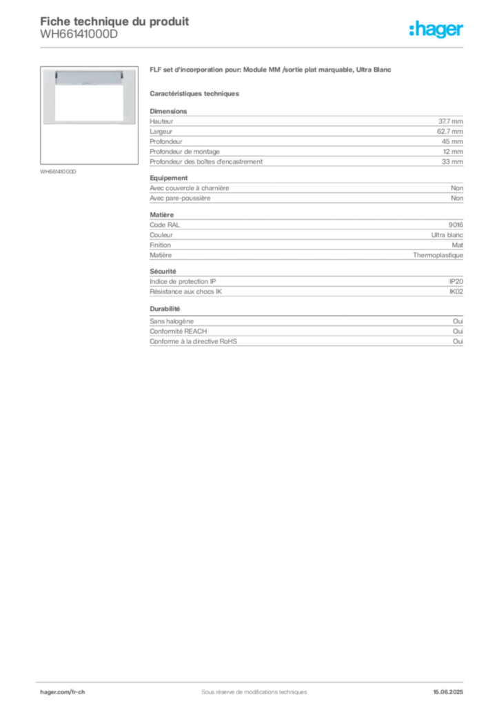 Image Hager Fiche technique du produit WH66141000D | Hager Suisse