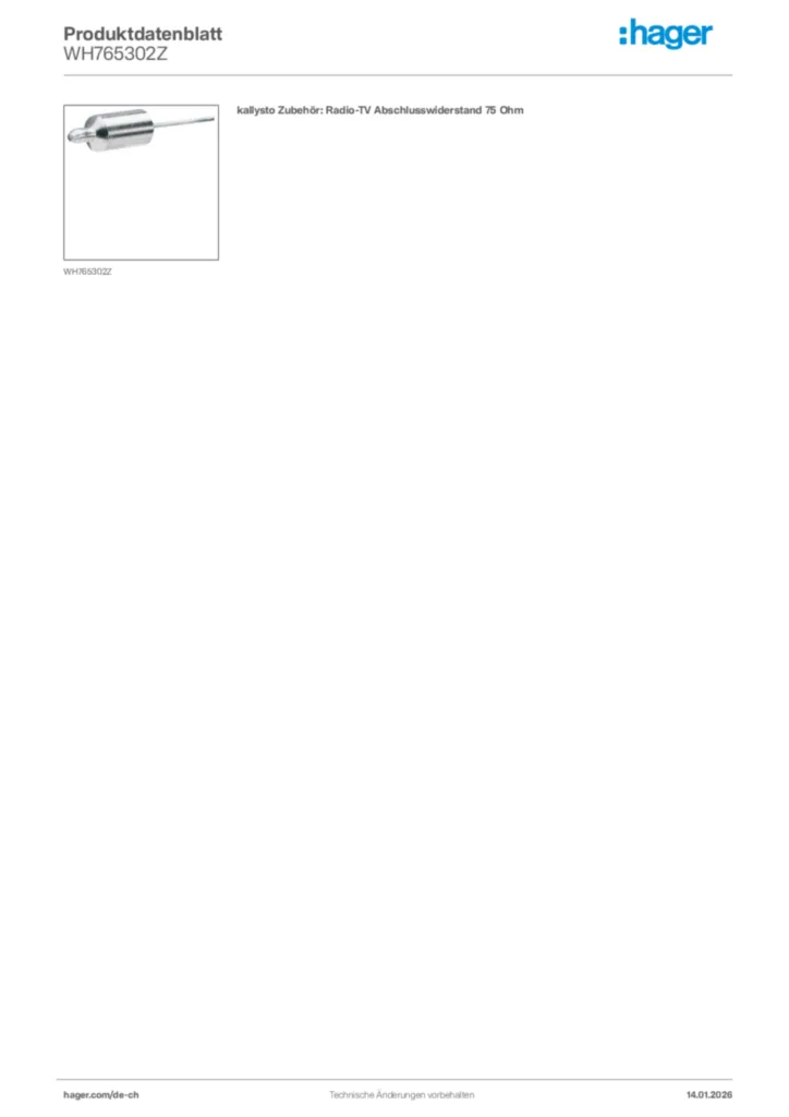Bild Hager Produktdatenblatt WH765302Z | Hager Schweiz