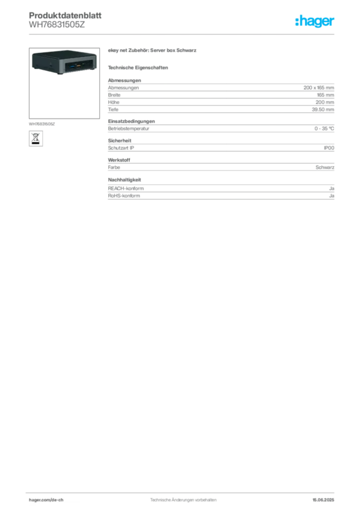 Bild Hager Produktdatenblatt WH76831505Z | Hager Schweiz