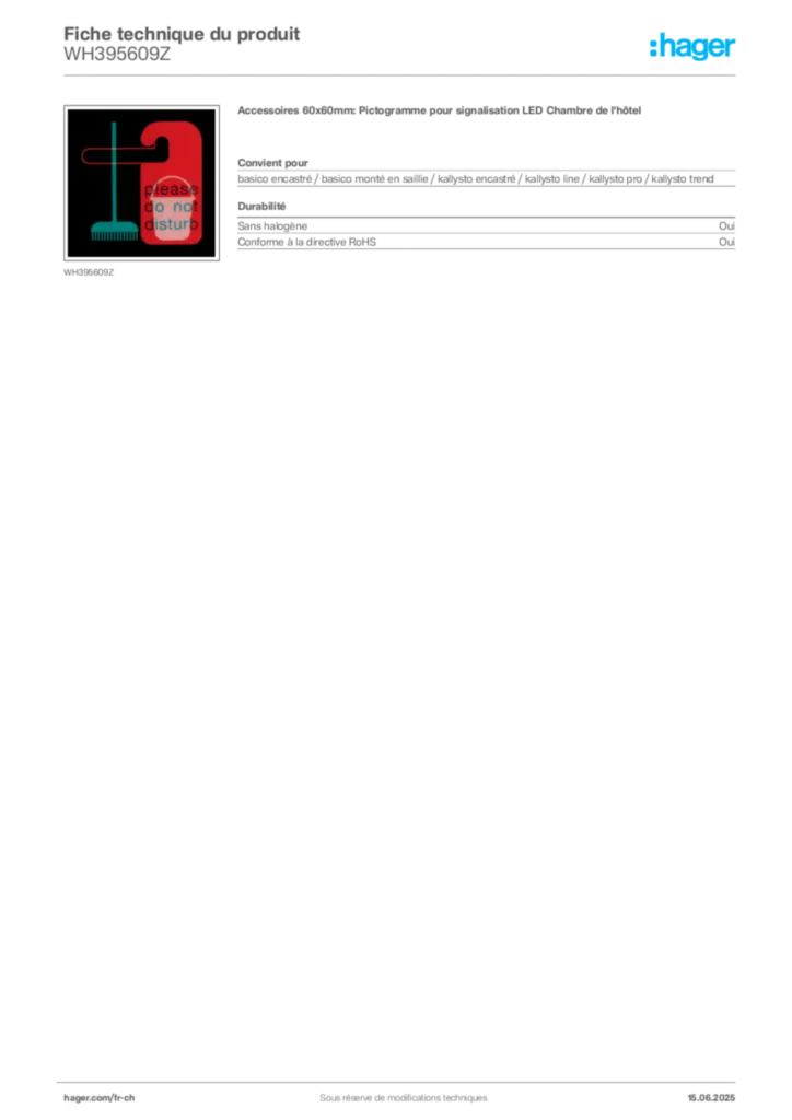 Image Hager Fiche technique du produit WH395609Z | Hager Suisse