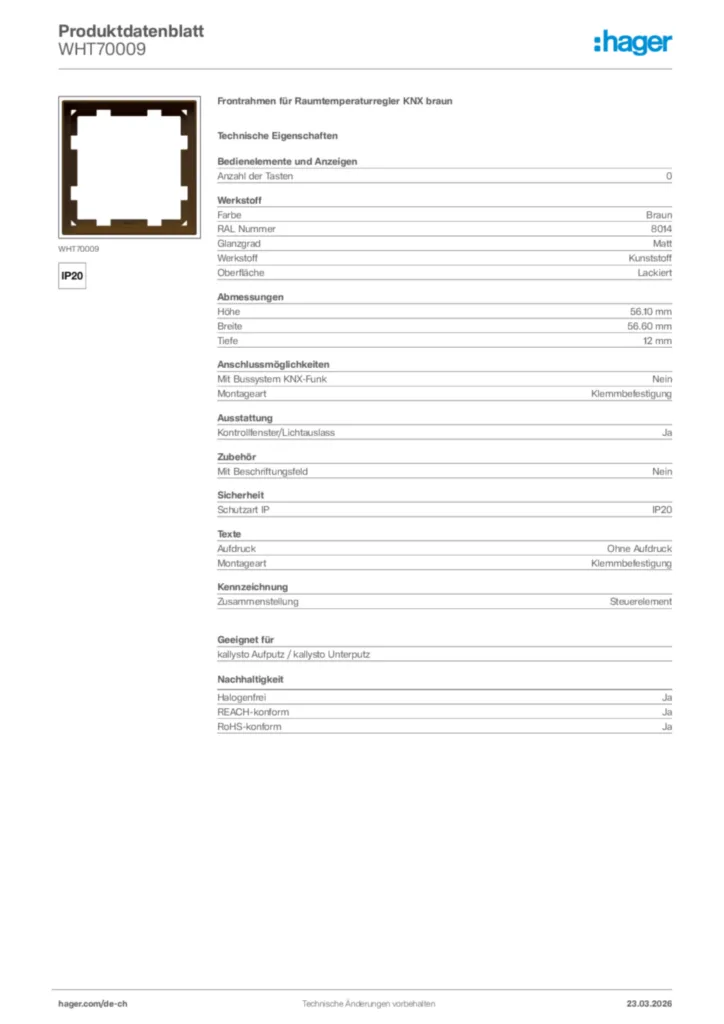 Bild Hager Produktdatenblatt WHT70009 | Hager Schweiz