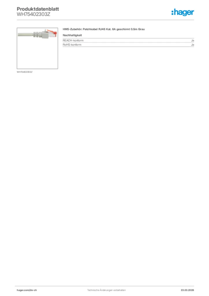 Bild Hager Produktdatenblatt WH75402303Z | Hager Schweiz