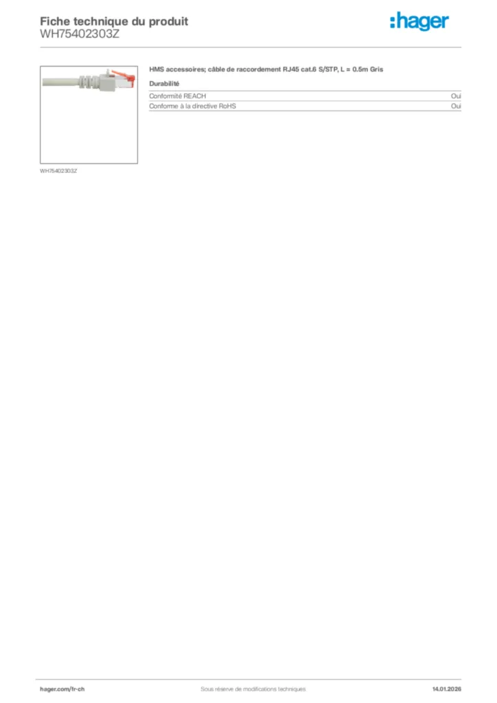 Image Hager Fiche technique du produit WH75402303Z | Hager Suisse