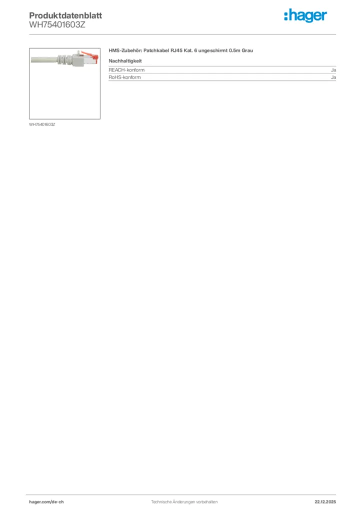 Bild Hager Produktdatenblatt WH75401603Z | Hager Schweiz