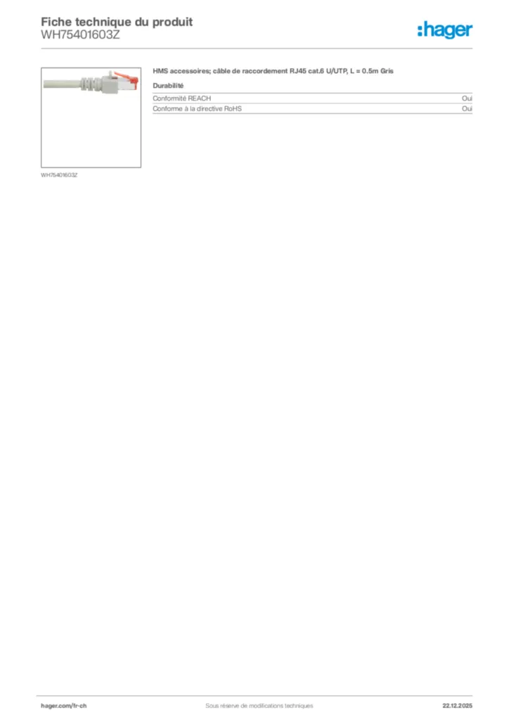 Image Hager Fiche technique du produit WH75401603Z | Hager Suisse