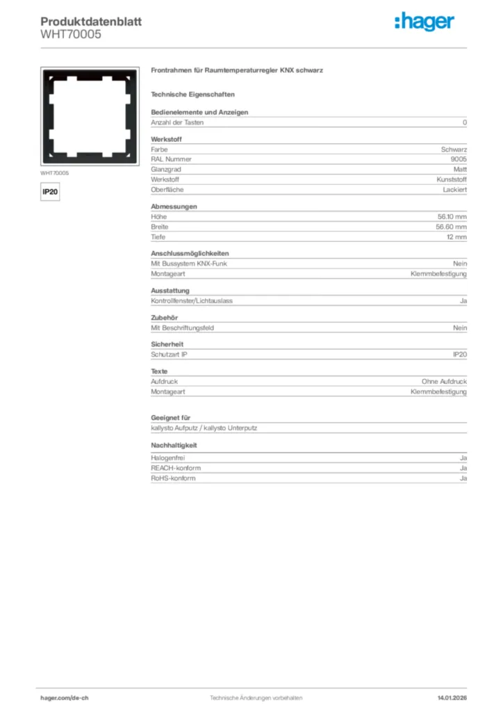 Bild Hager Produktdatenblatt WHT70005 | Hager Schweiz