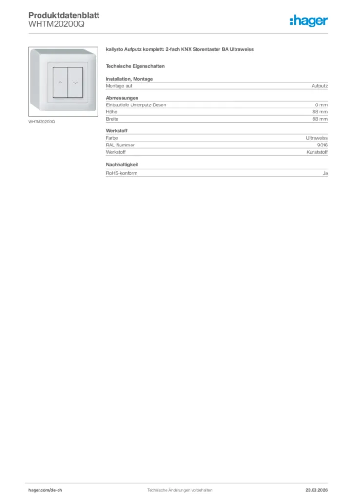 Bild Hager Produktdatenblatt WHTM20200Q | Hager Schweiz