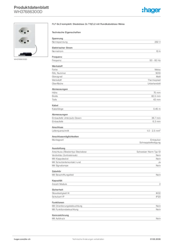 Bild Hager Produktdatenblatt WH37686300D | Hager Schweiz