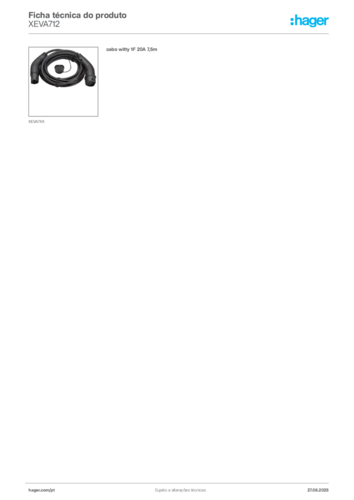 Imagem Hager Ficha técnica do produto XEVA712 | Hager Portugal