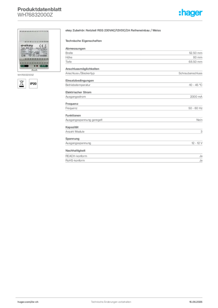 Bild Hager Produktdatenblatt WH76832000Z | Hager Schweiz