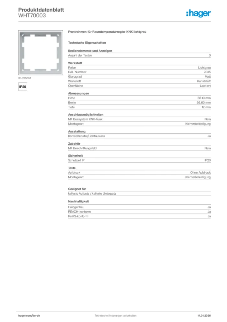 Bild Hager Produktdatenblatt WHT70003 | Hager Schweiz
