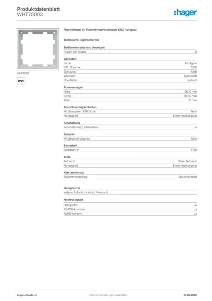 Bild Hager Produktdatenblatt WHT70003 | Hager Schweiz
