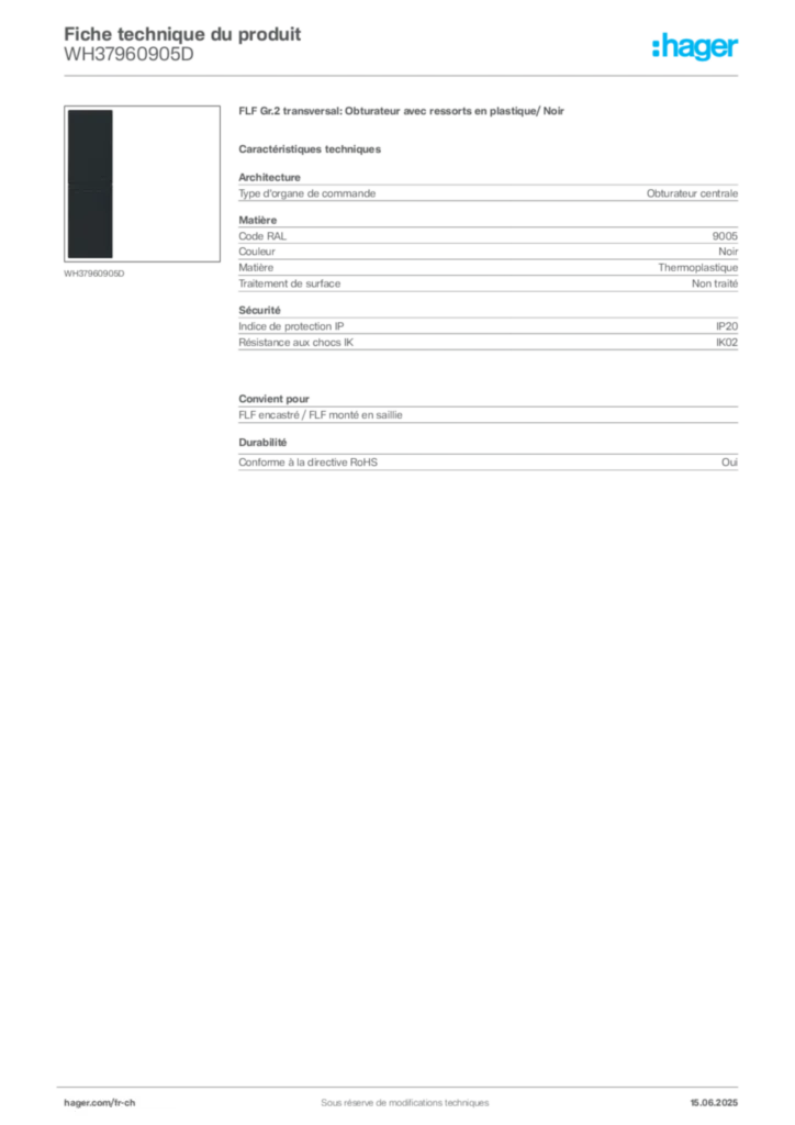 Image Hager Fiche technique du produit WH37960905D | Hager Suisse
