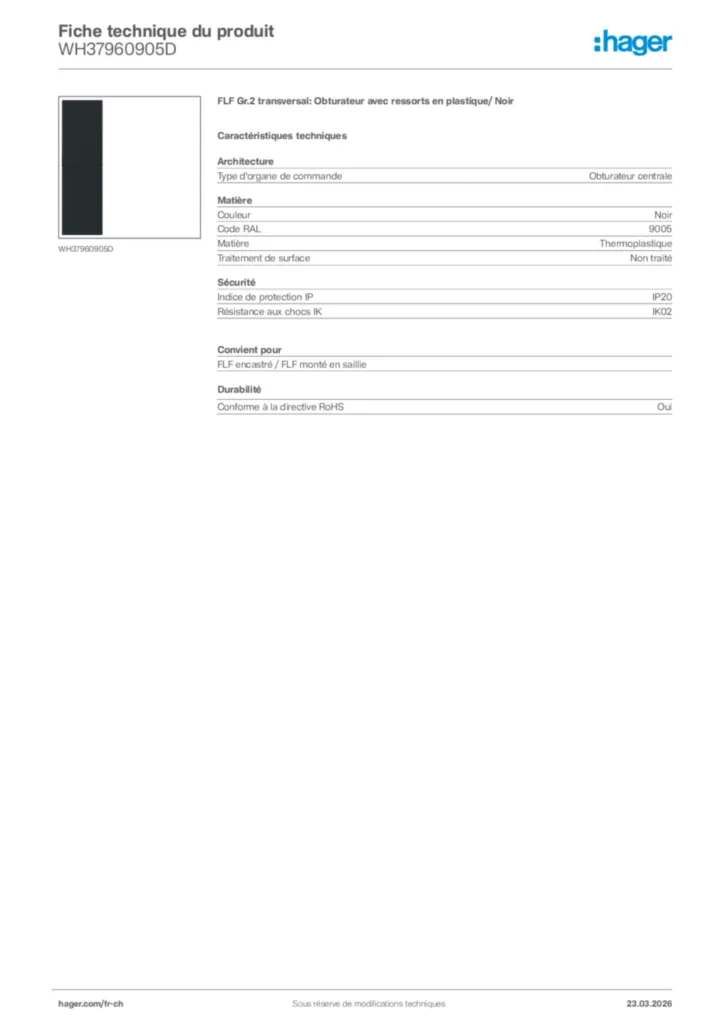 Image Hager Fiche technique du produit WH37960905D | Hager Suisse