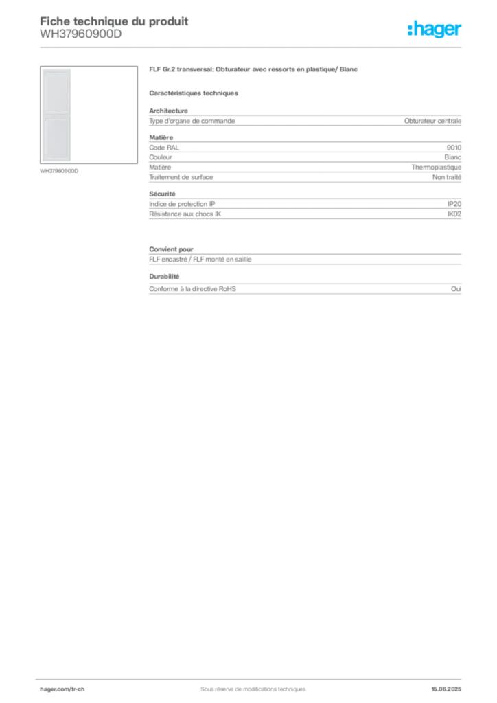 Image Hager Fiche technique du produit WH37960900D | Hager Suisse