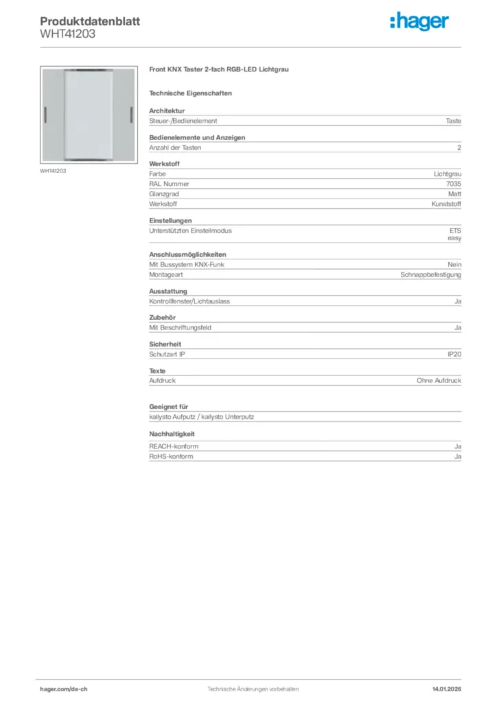 Bild Hager Produktdatenblatt WHT41203 | Hager Schweiz