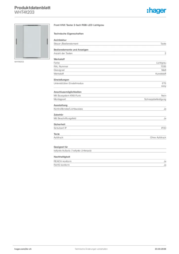 Bild Hager Produktdatenblatt WHT41203 | Hager Schweiz
