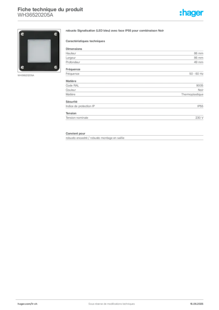 Image Hager Fiche technique du produit WH36520205A | Hager Suisse