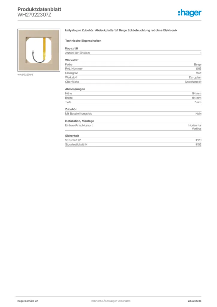 Bild Hager Produktdatenblatt WH27922307Z | Hager Schweiz