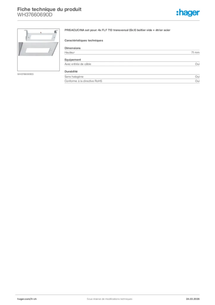 Image Hager Fiche technique du produit WH37660690D | Hager Suisse