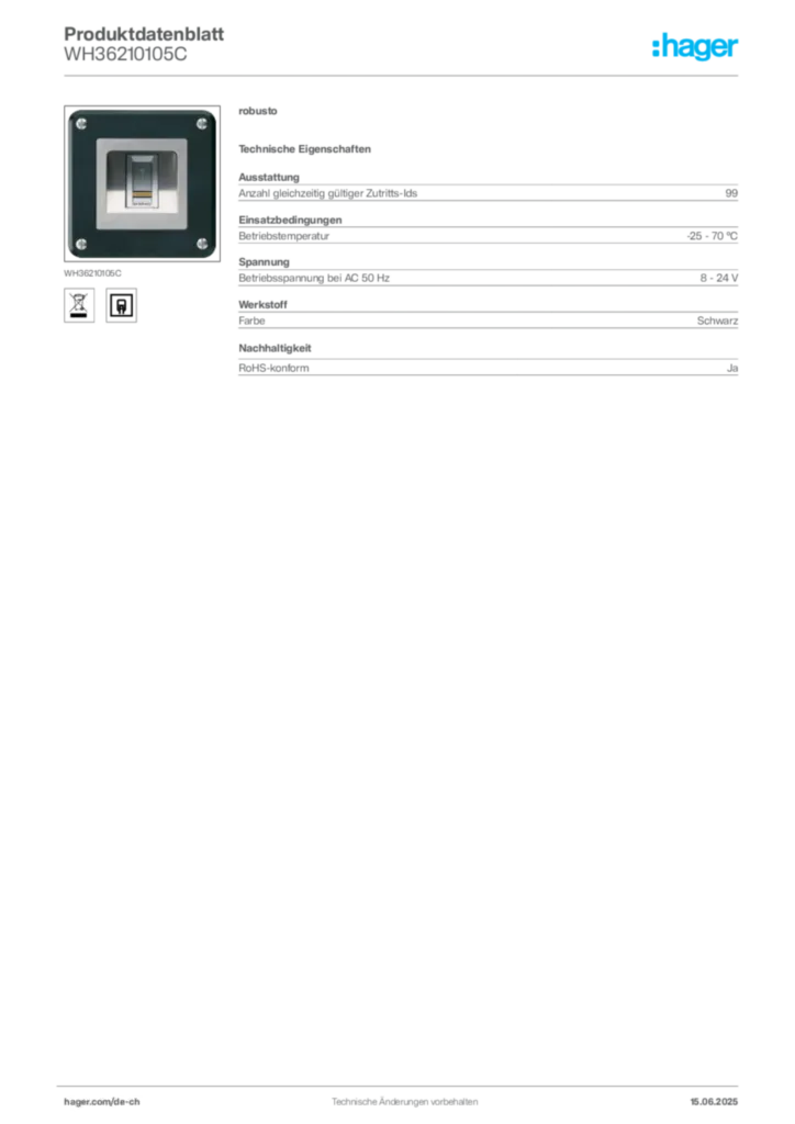 Bild Hager Produktdatenblatt WH36210105C | Hager Schweiz