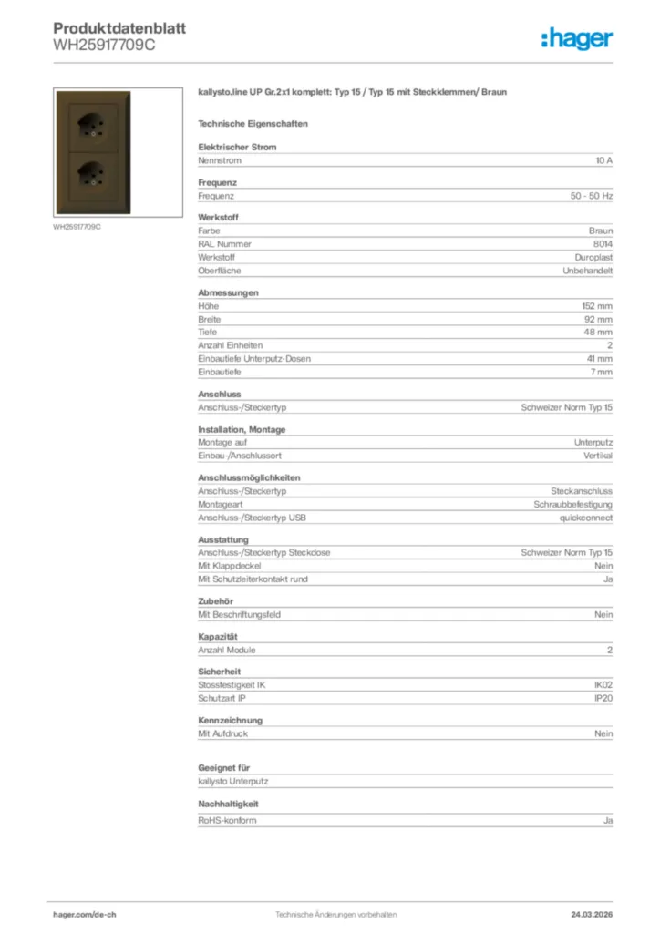 Bild Hager Produktdatenblatt WH25917709C | Hager Schweiz