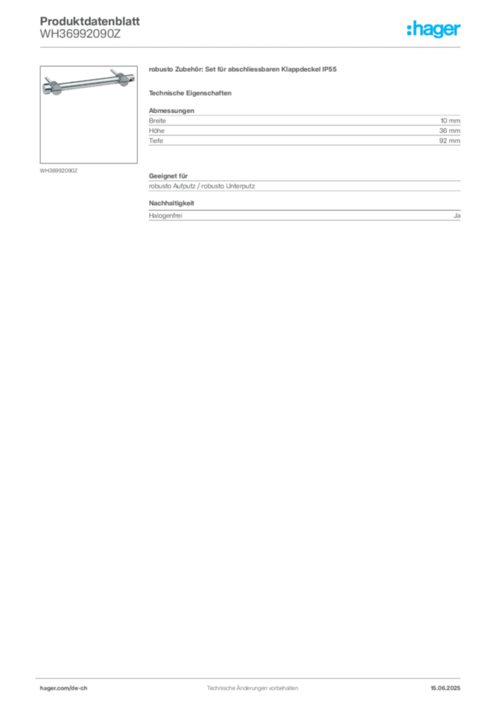 Bild Hager Produktdatenblatt WH36992090Z | Hager Schweiz