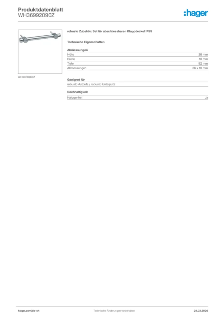 Bild Hager Produktdatenblatt WH36992090Z | Hager Schweiz