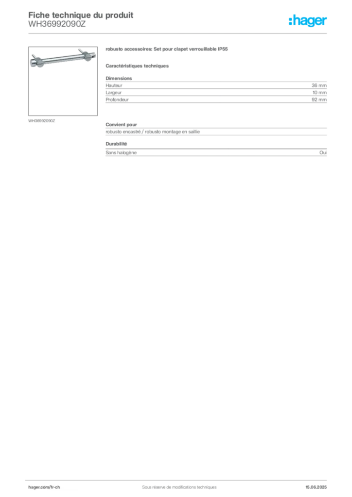 Image Hager Fiche technique du produit WH36992090Z | Hager Suisse