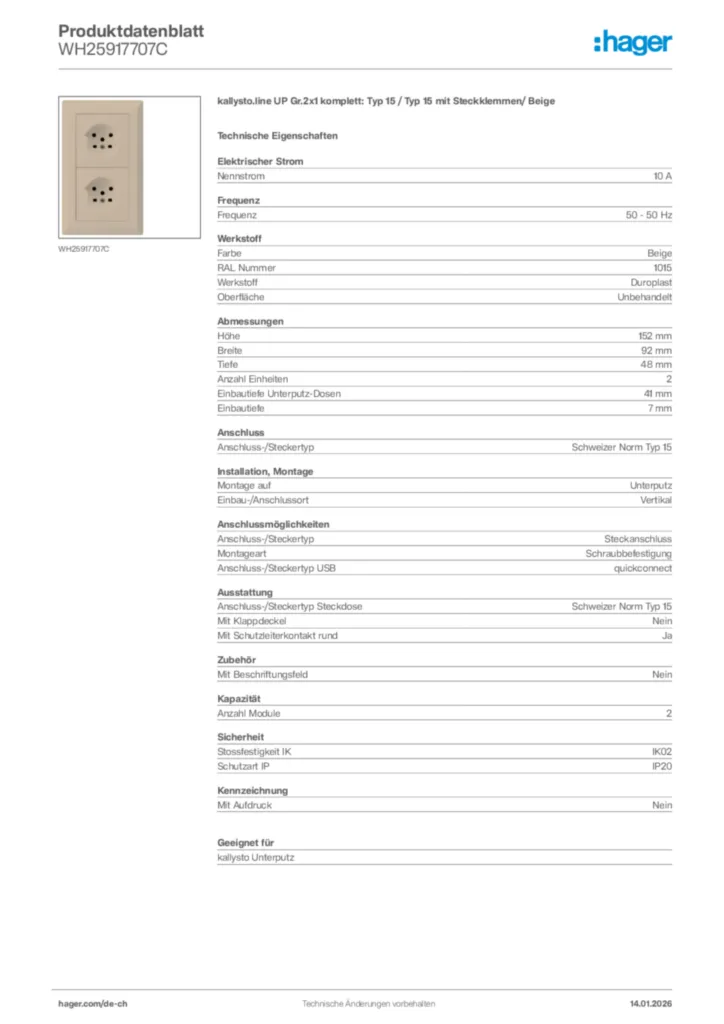 Bild Hager Produktdatenblatt WH25917707C | Hager Schweiz