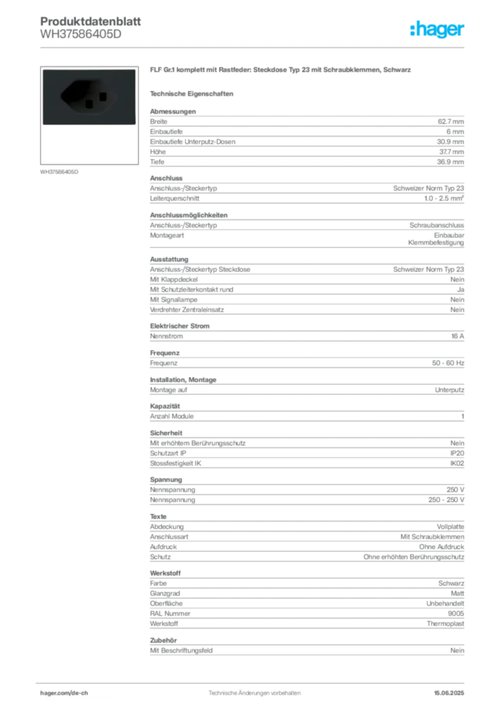 Bild Hager Produktdatenblatt WH37586405D | Hager Schweiz