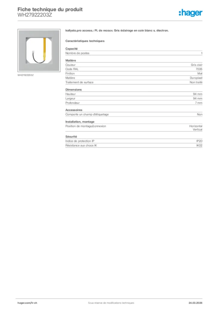 Image Hager Fiche technique du produit WH27922203Z | Hager Suisse
