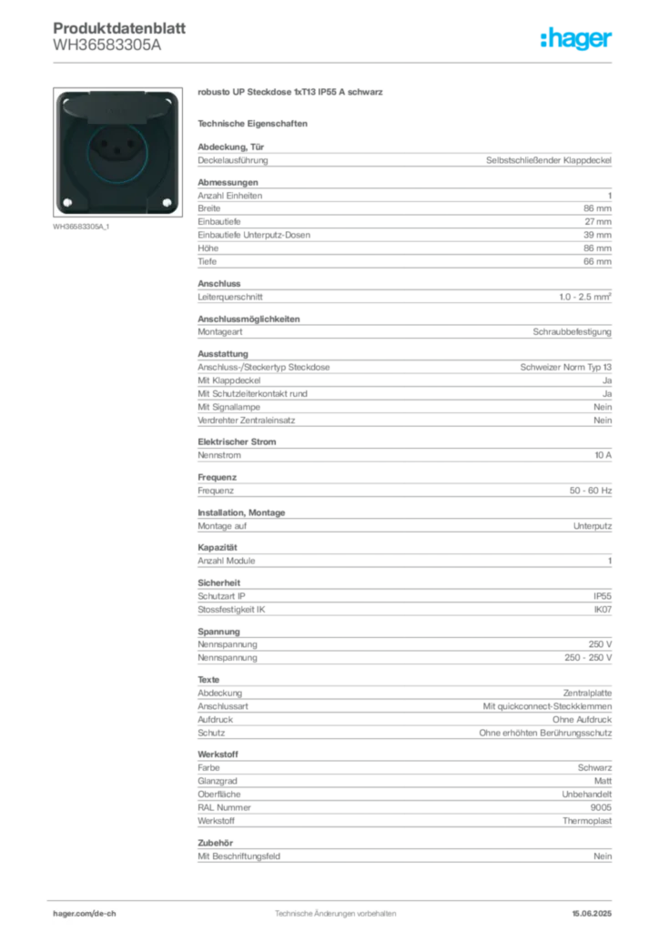 Bild Hager Produktdatenblatt WH36583305A | Hager Schweiz