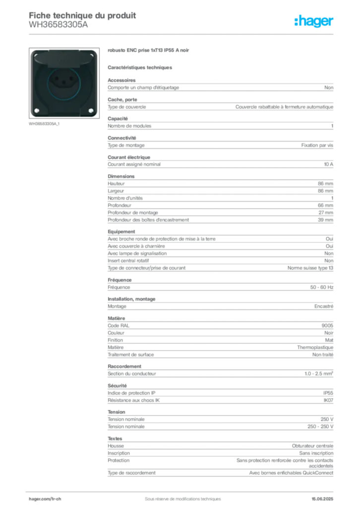 Image Hager Fiche technique du produit WH36583305A | Hager Suisse