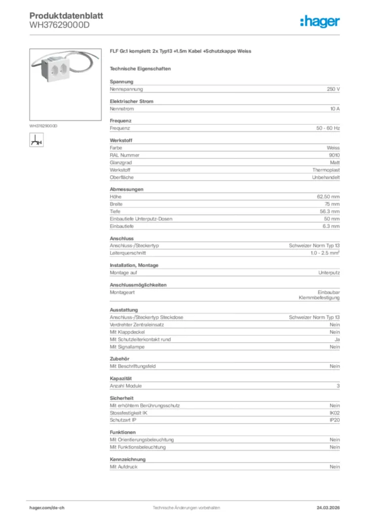 Bild Hager Produktdatenblatt WH37629000D | Hager Schweiz