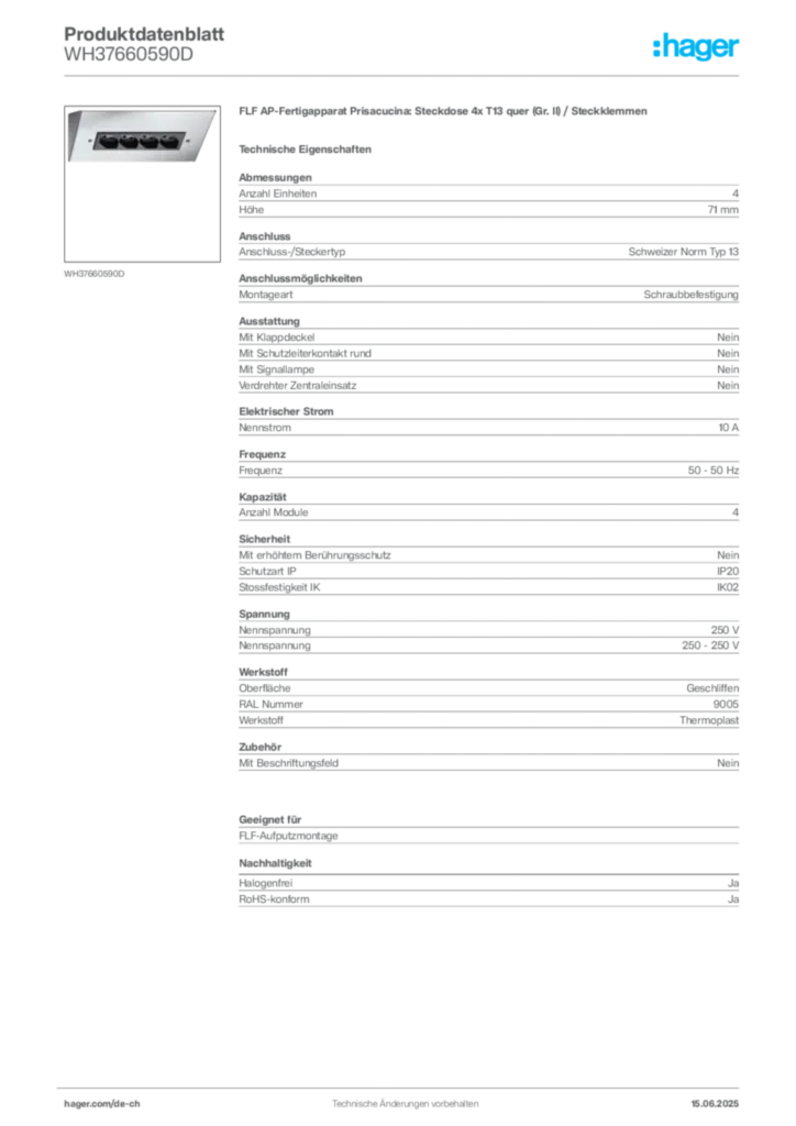 Bild Hager Produktdatenblatt WH37660590D | Hager Schweiz